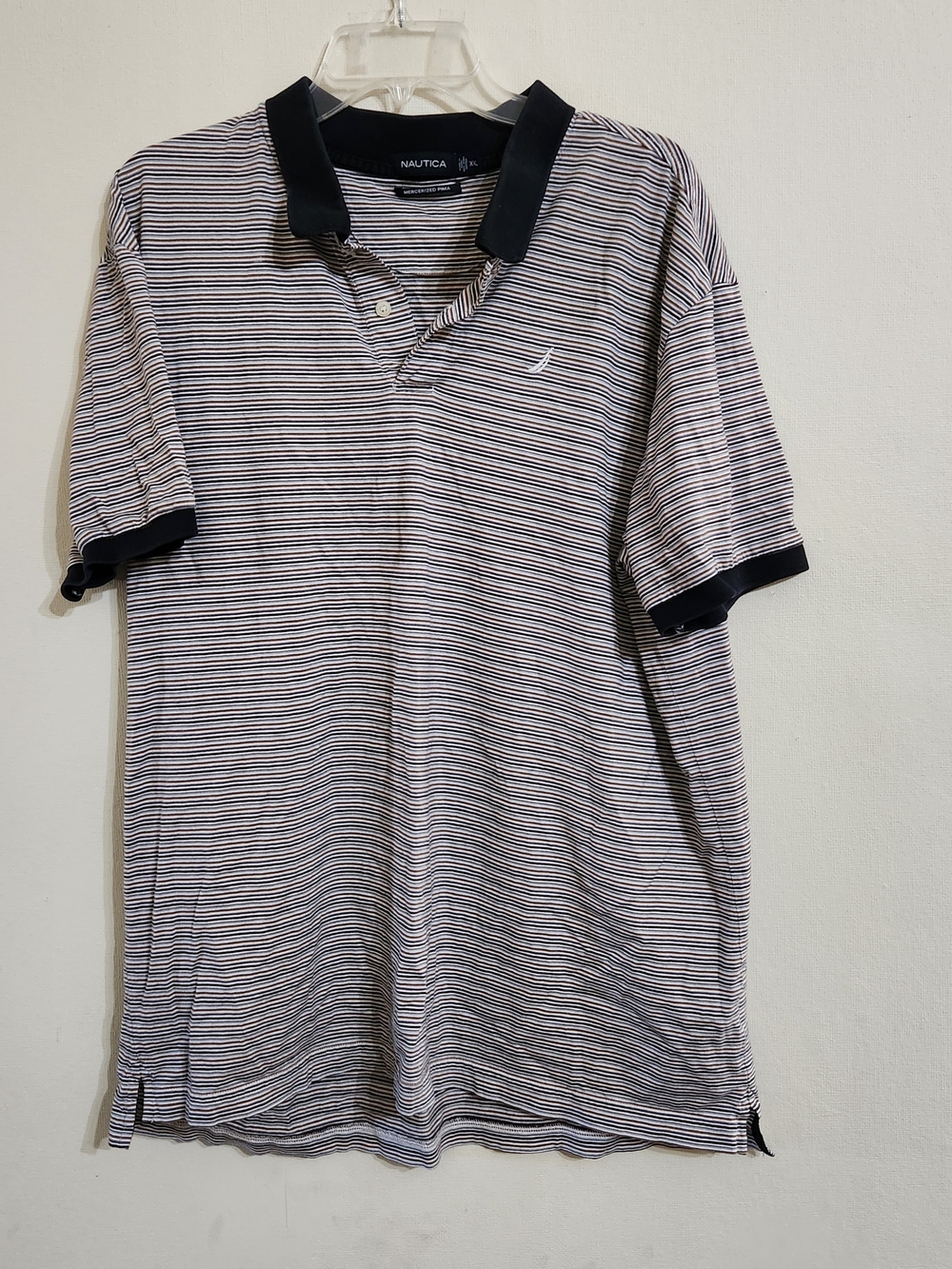 Nautica Men's Narrow Black & White Striped Polo